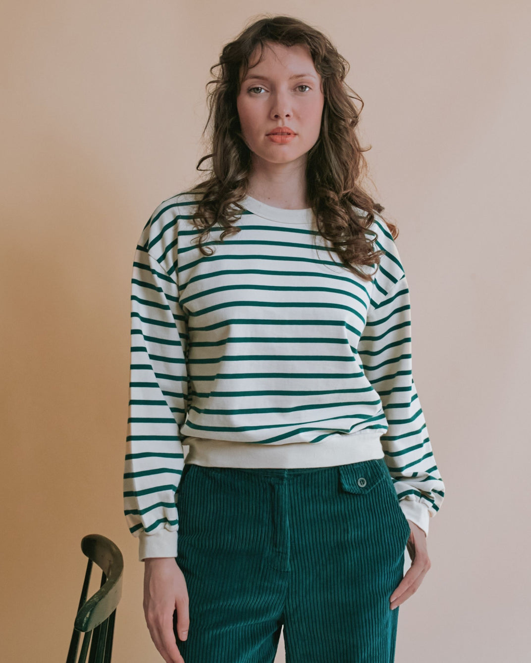 Sweat - Rayé vert et écru