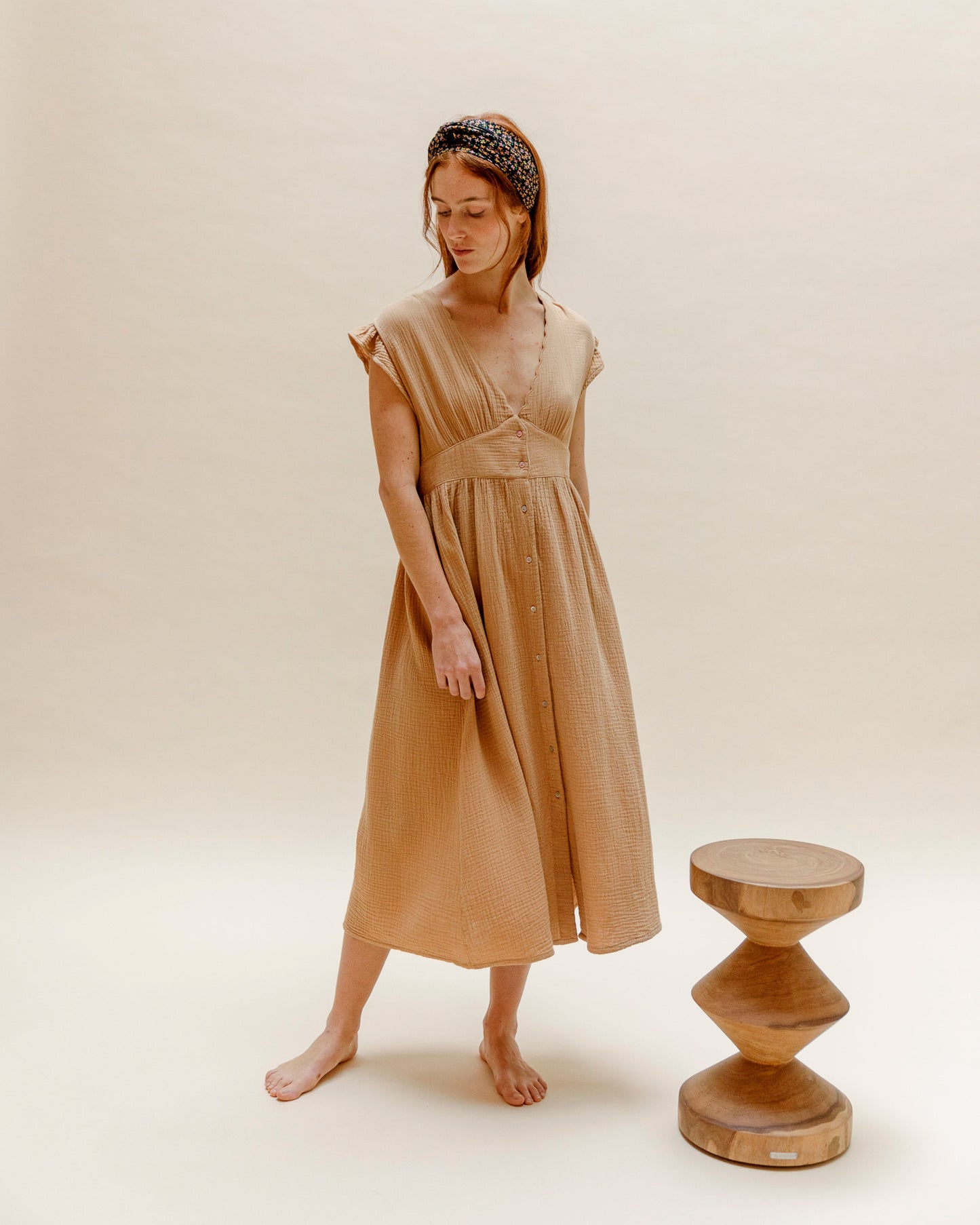 Robe - Midi gaze de coton miel