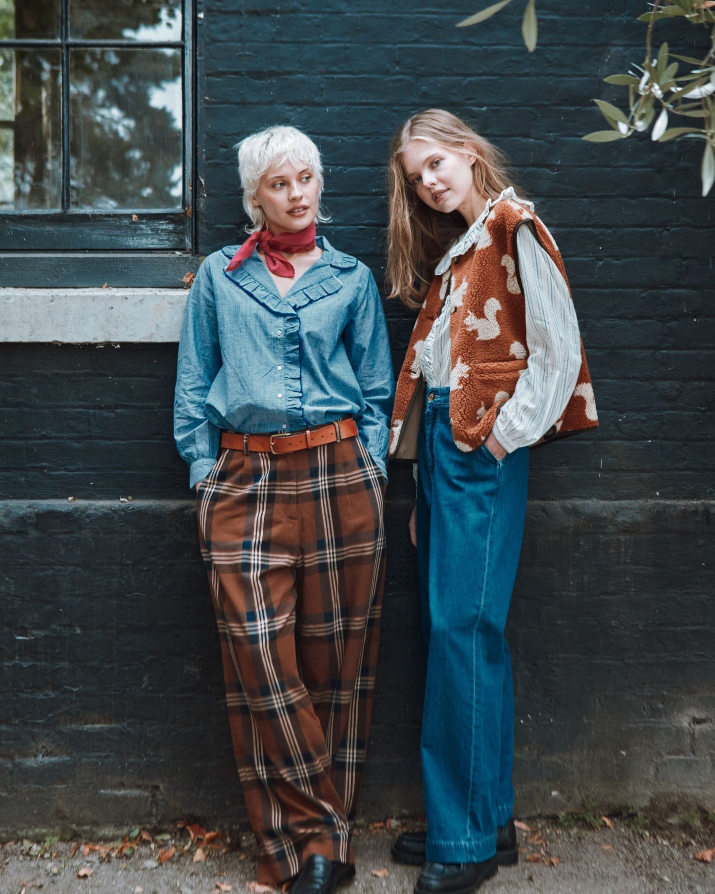 wide-legged checked pants