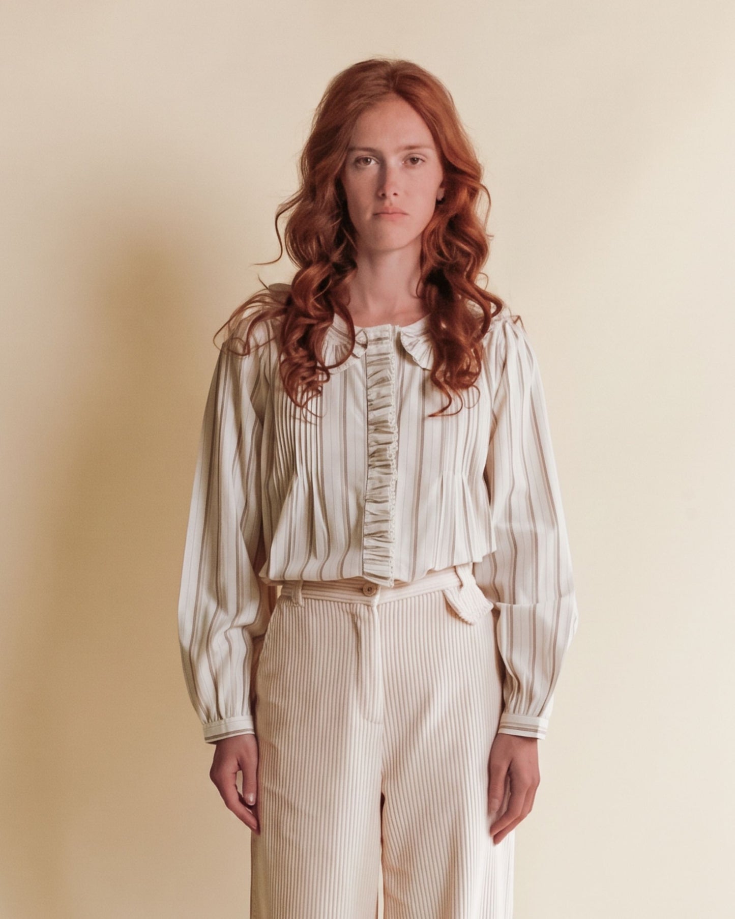 Blouse - Plissée rayures beige
