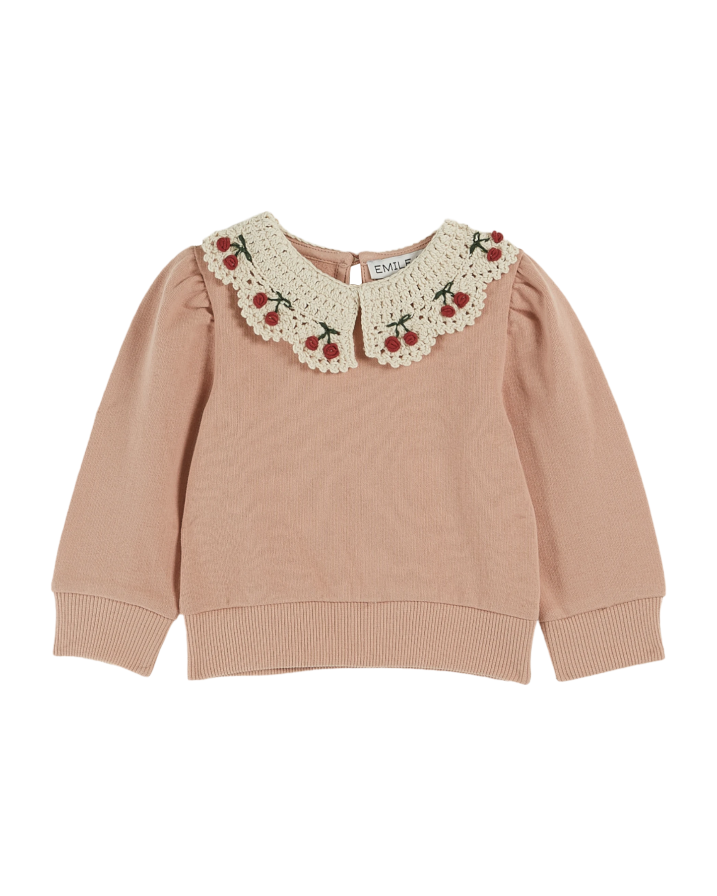 Sweat coton bio col brodé blush