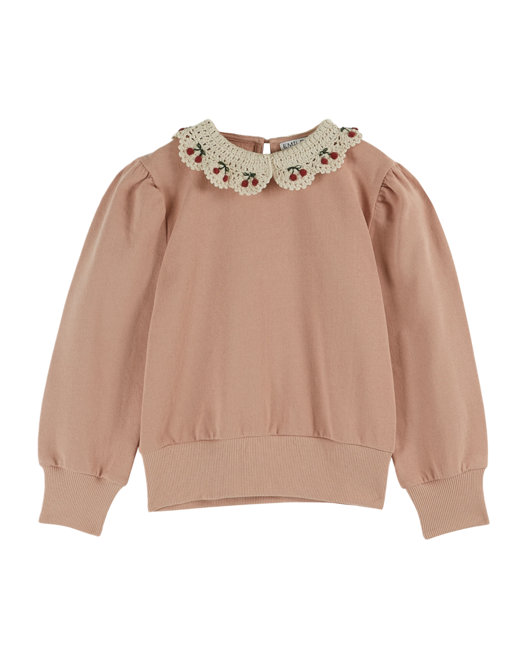 Sweat coton bio col brodé blush