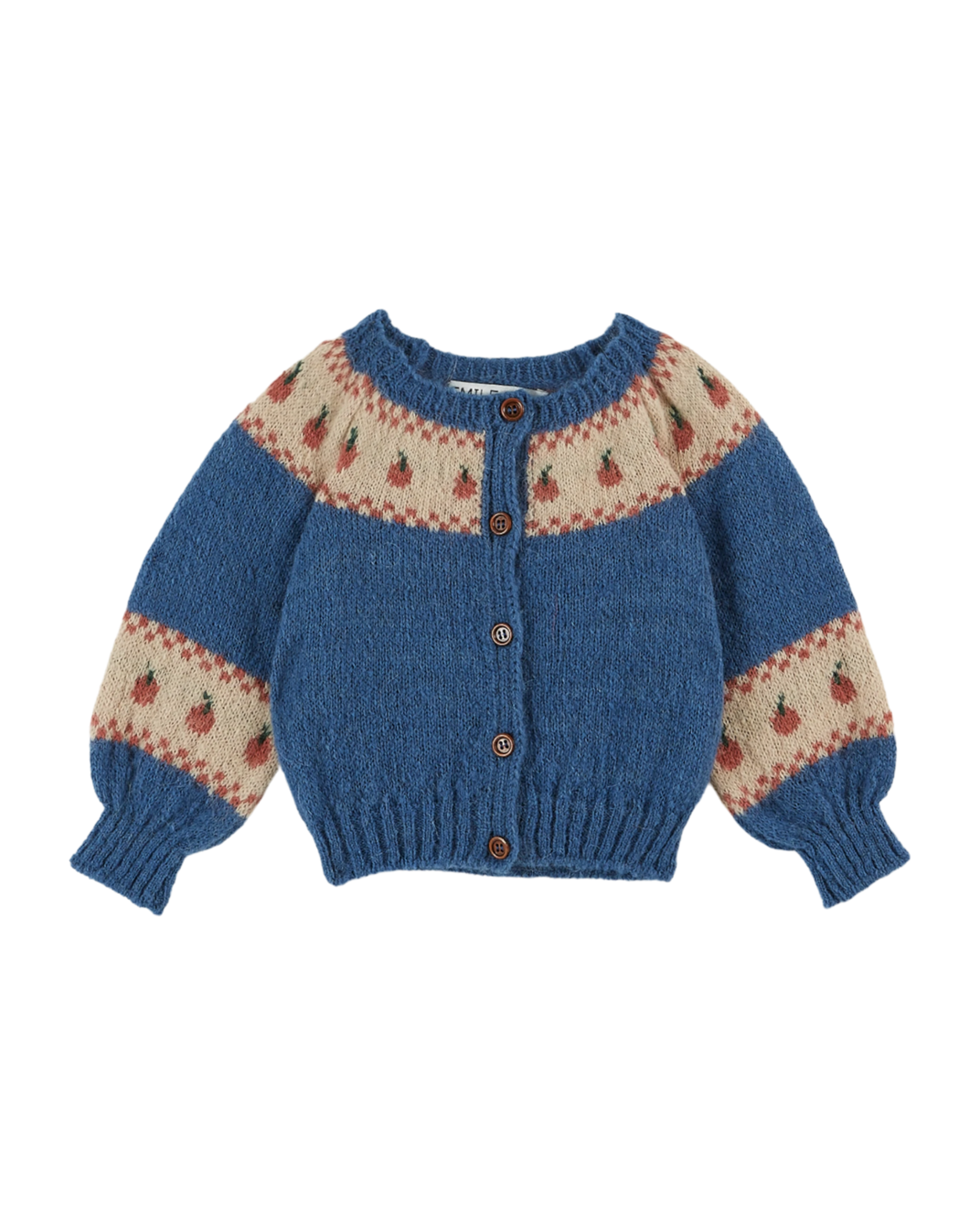 Cardigan jacquard à motifs pomme bleu
