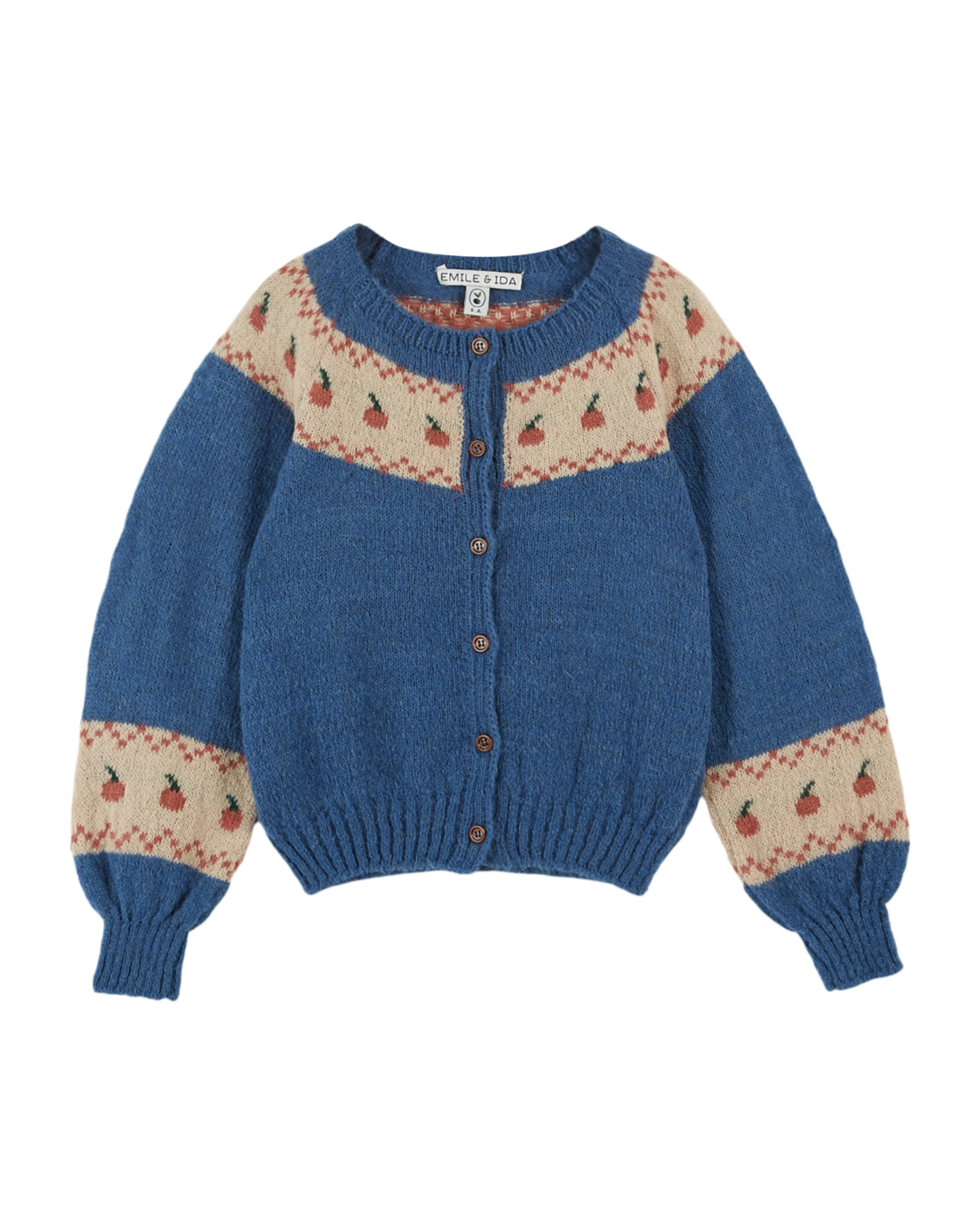 Cardigan jacquard à motifs pomme bleu