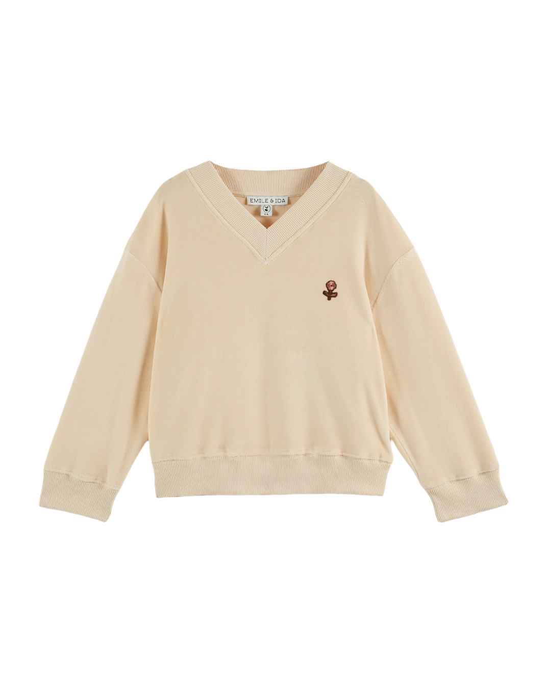 Sweat velours col V crème