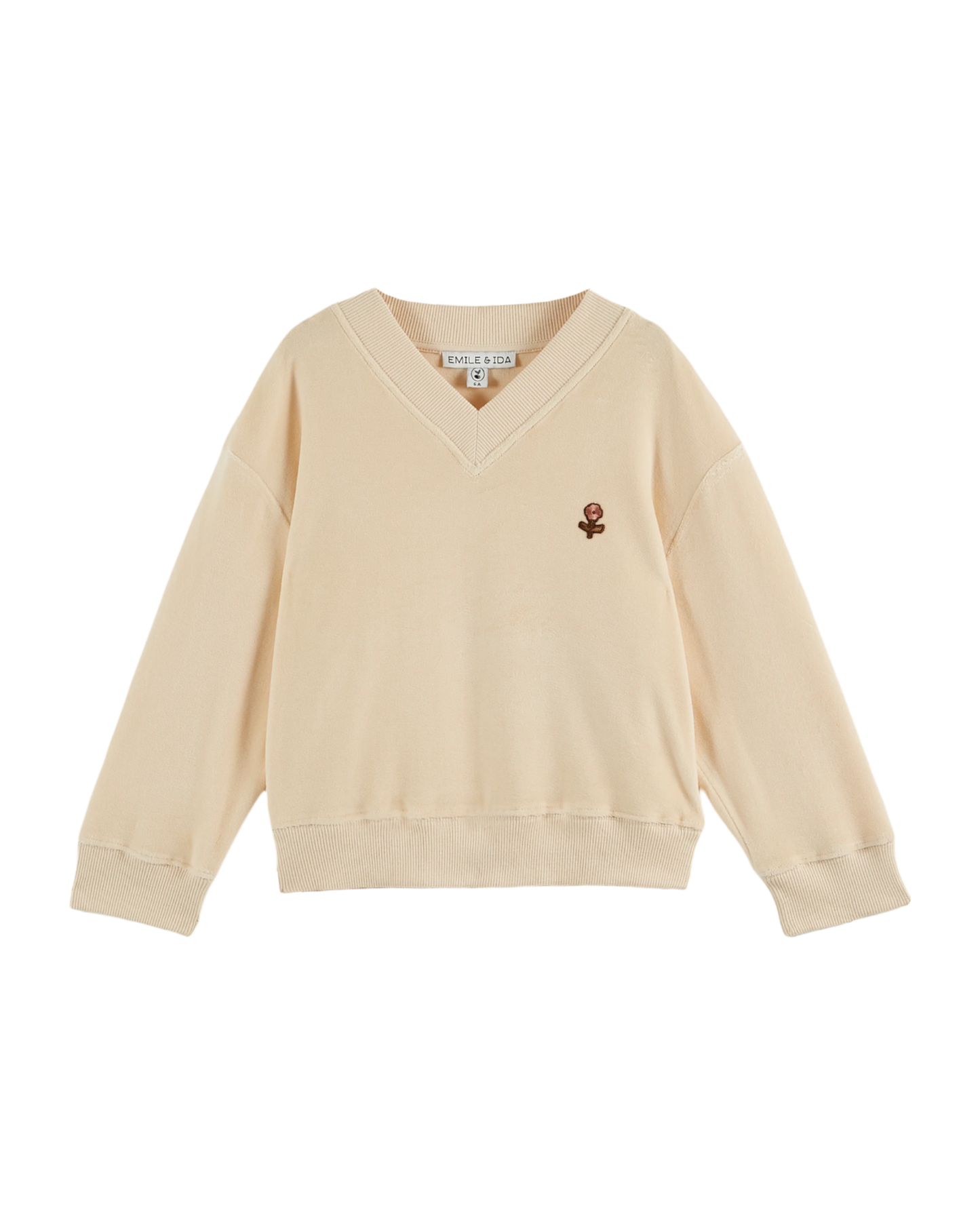 Sweat velours col V crème