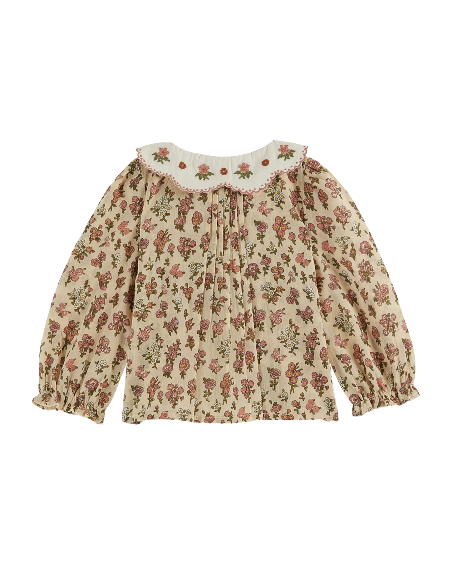 Blouse col brodé champêtre rose