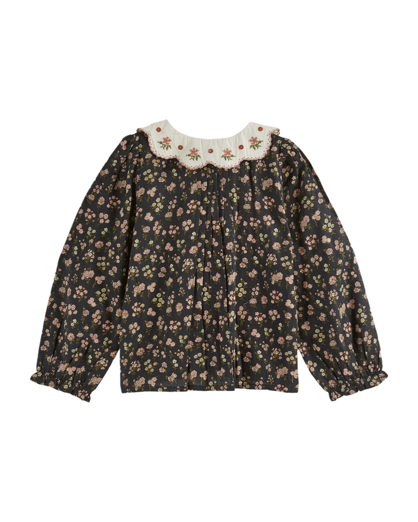 Blouse col brodé champêtre noir