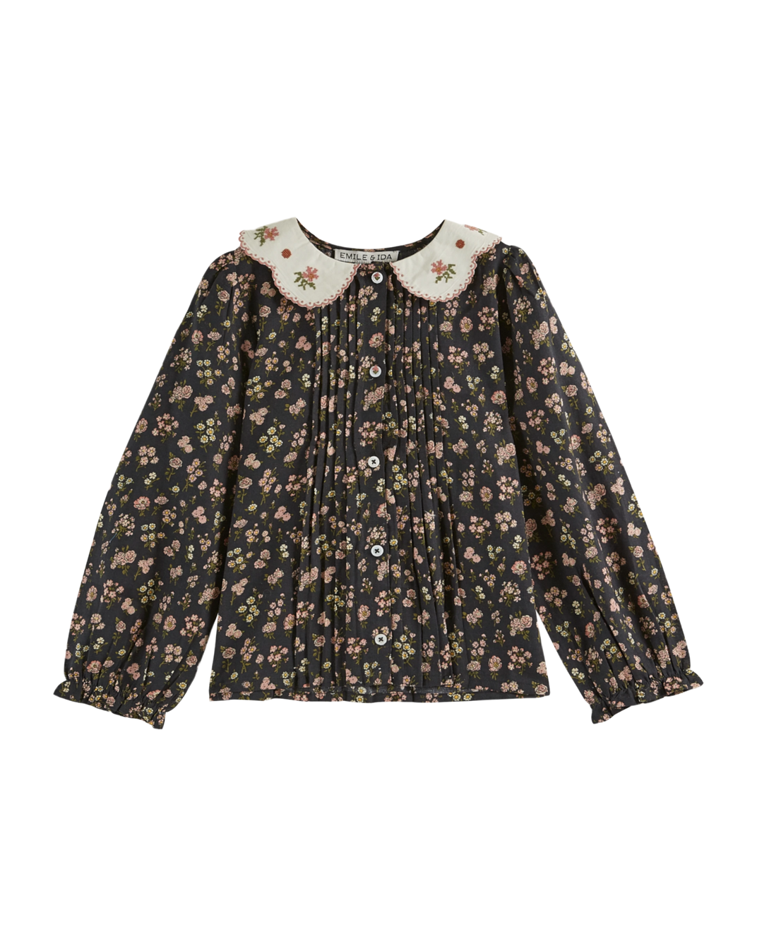 Blouse col brodé champêtre noir