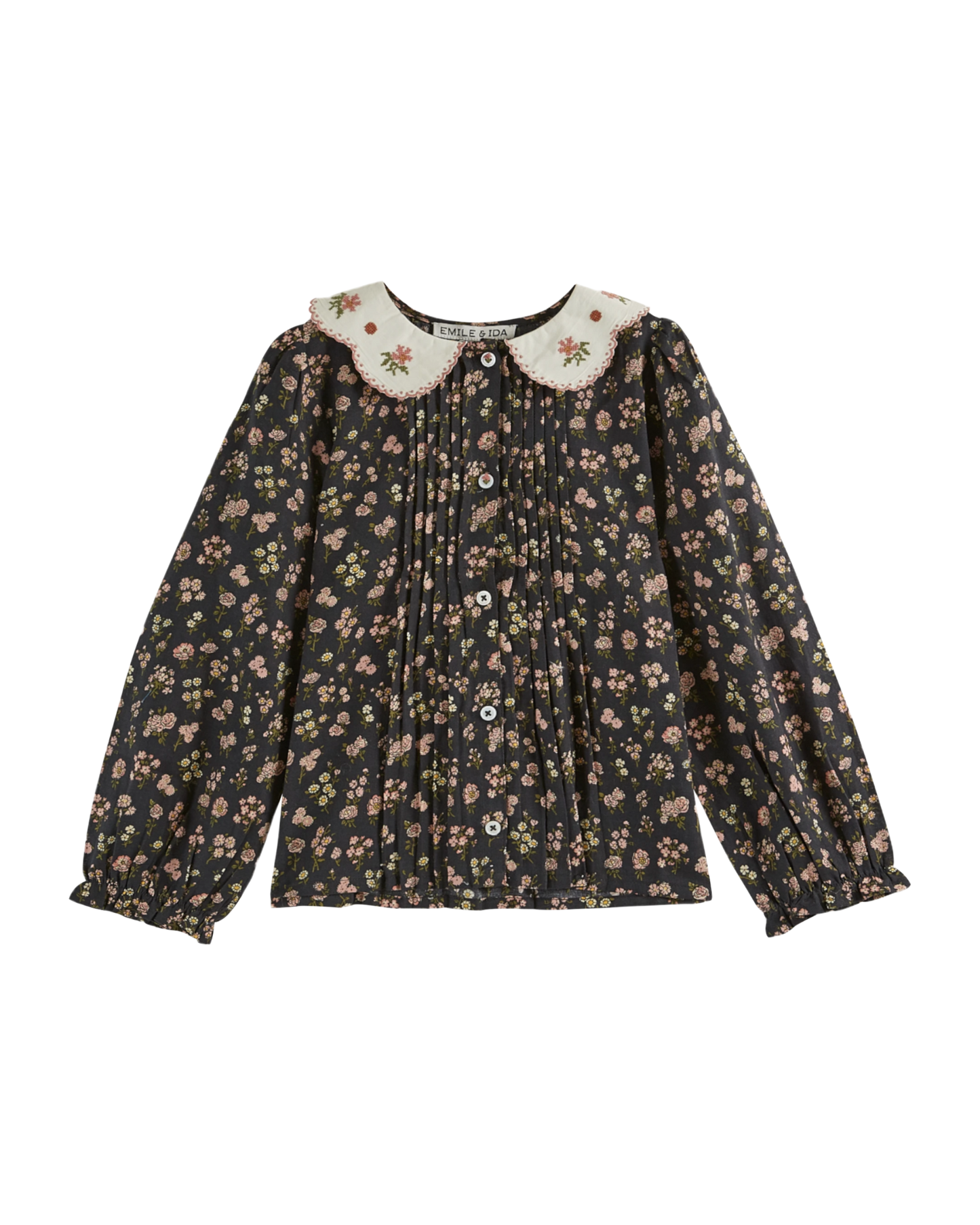 Blouse col brodé champêtre noir