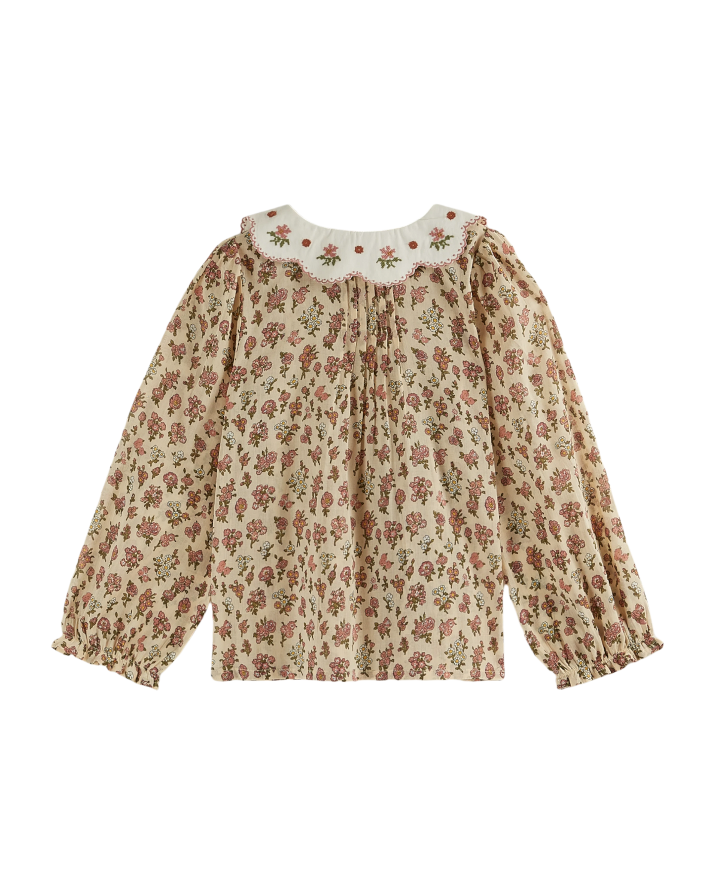 Blouse col brodé champêtre rose