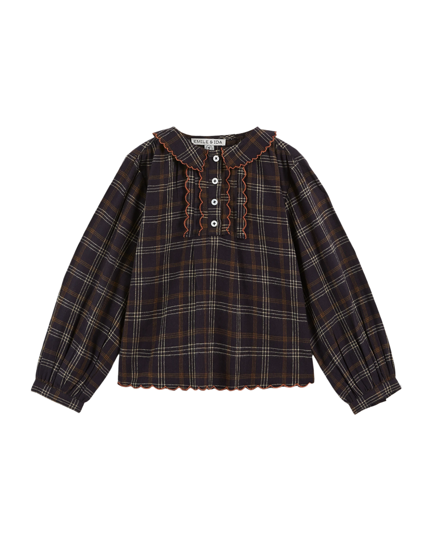 Blouse festonnée carreaux gavin bitume