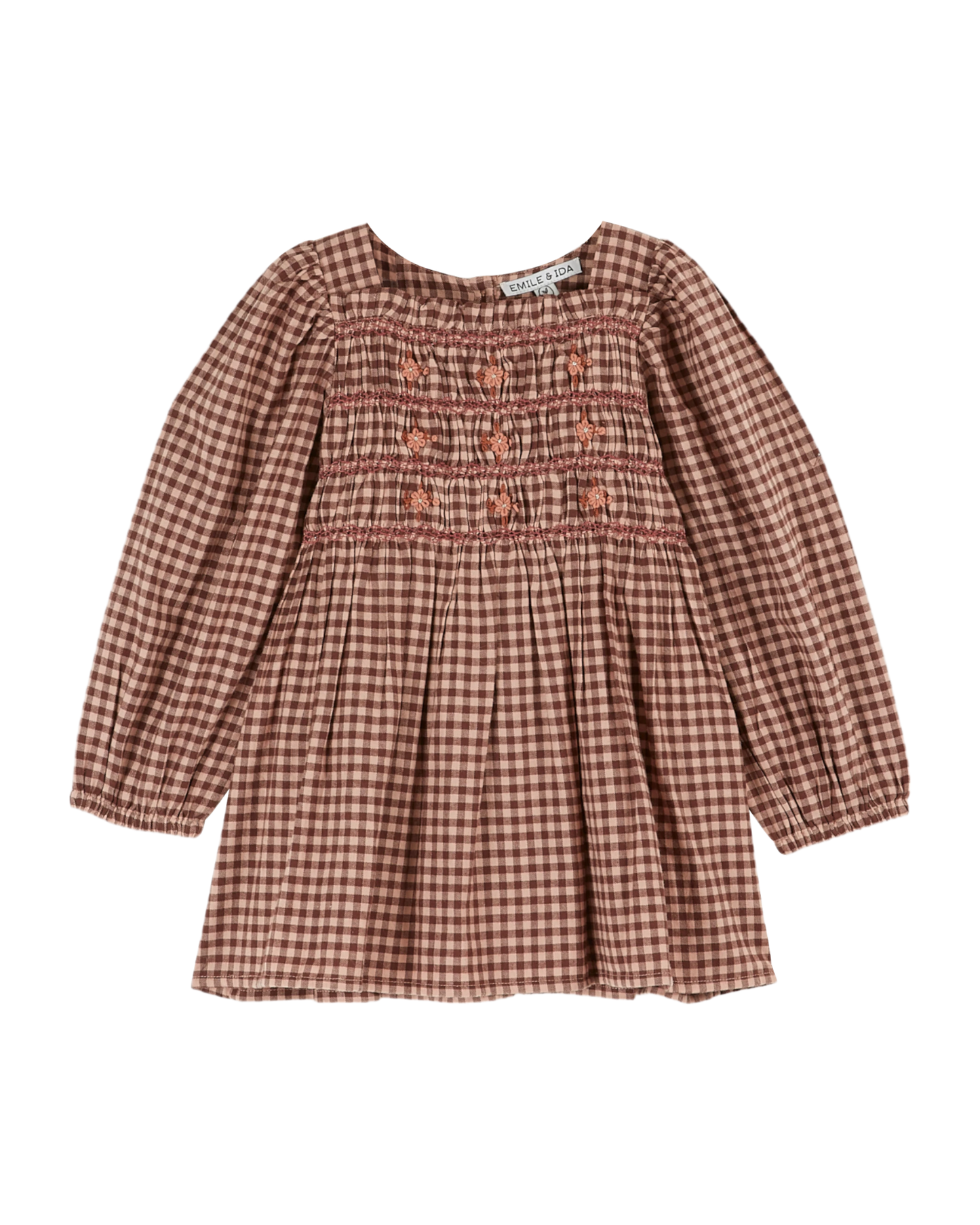 Robe smockée brodée vichy poudre