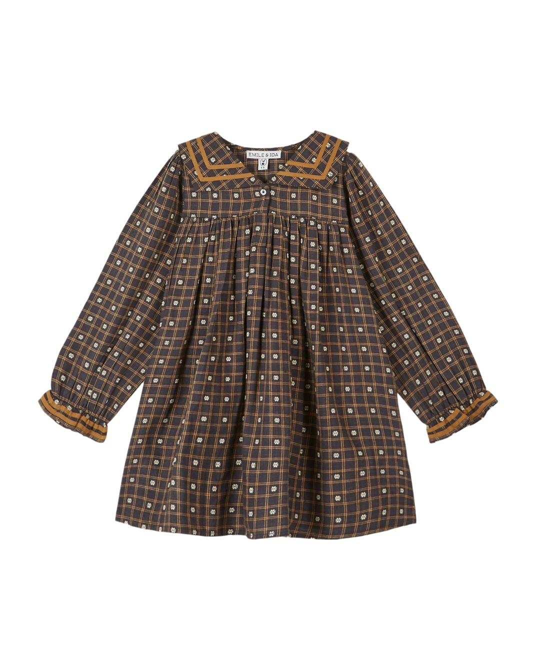 Robe col marin carreaux et fleurs noir