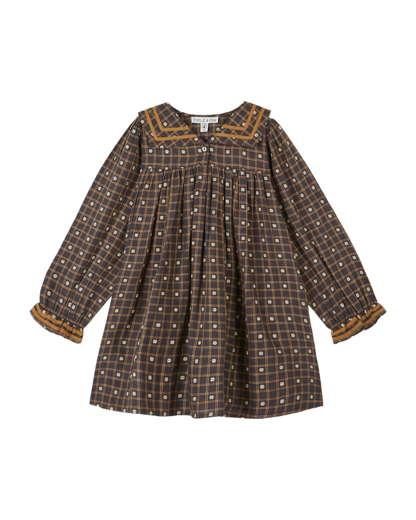 Robe col marin carreaux et fleurs noir