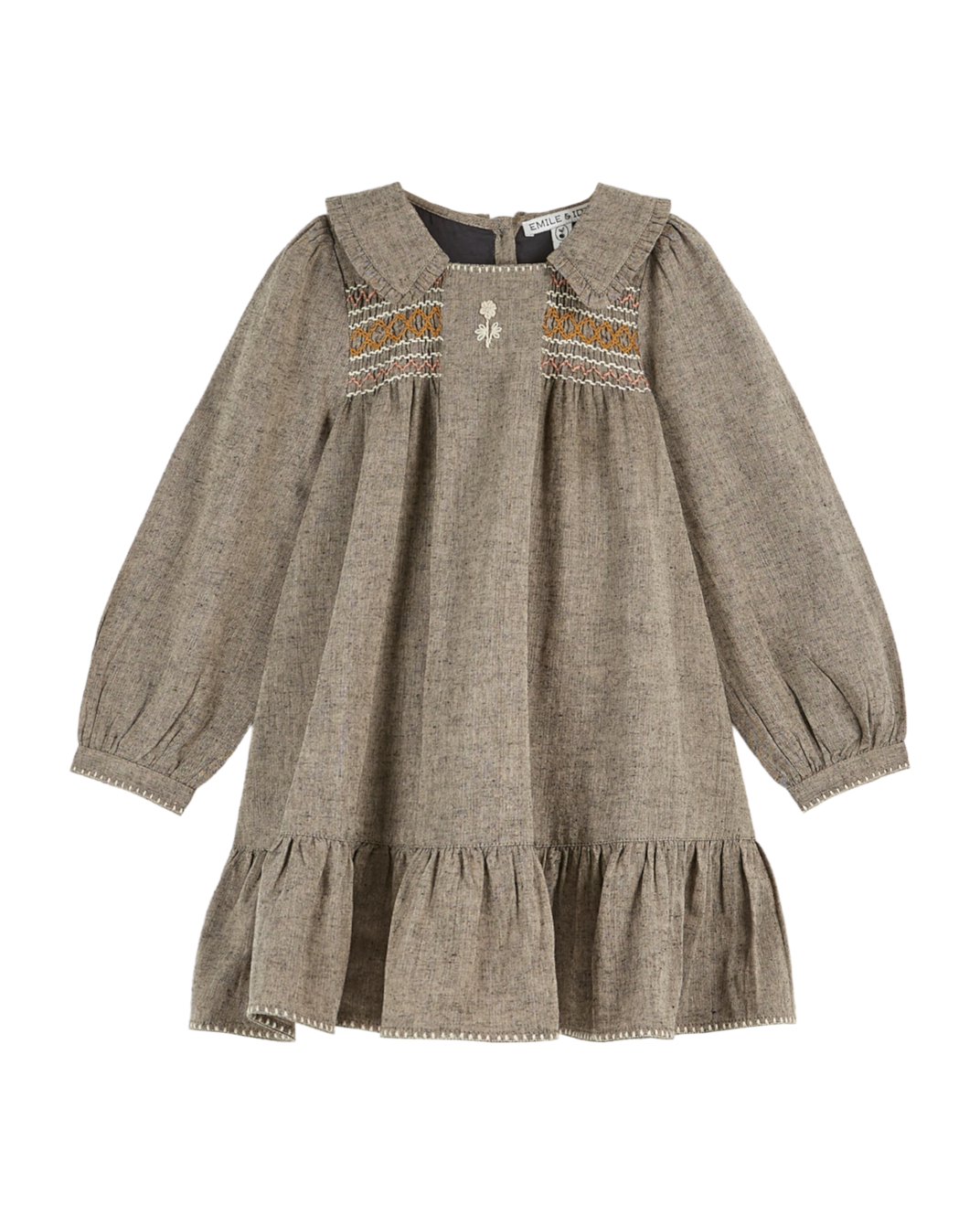 Robe vintage brodée brun chiné