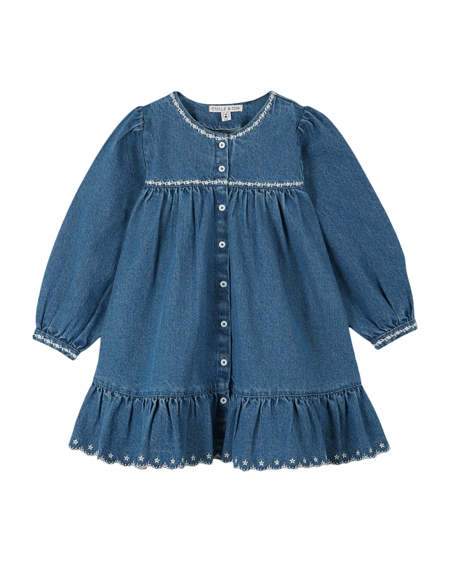 Robe brodée denim