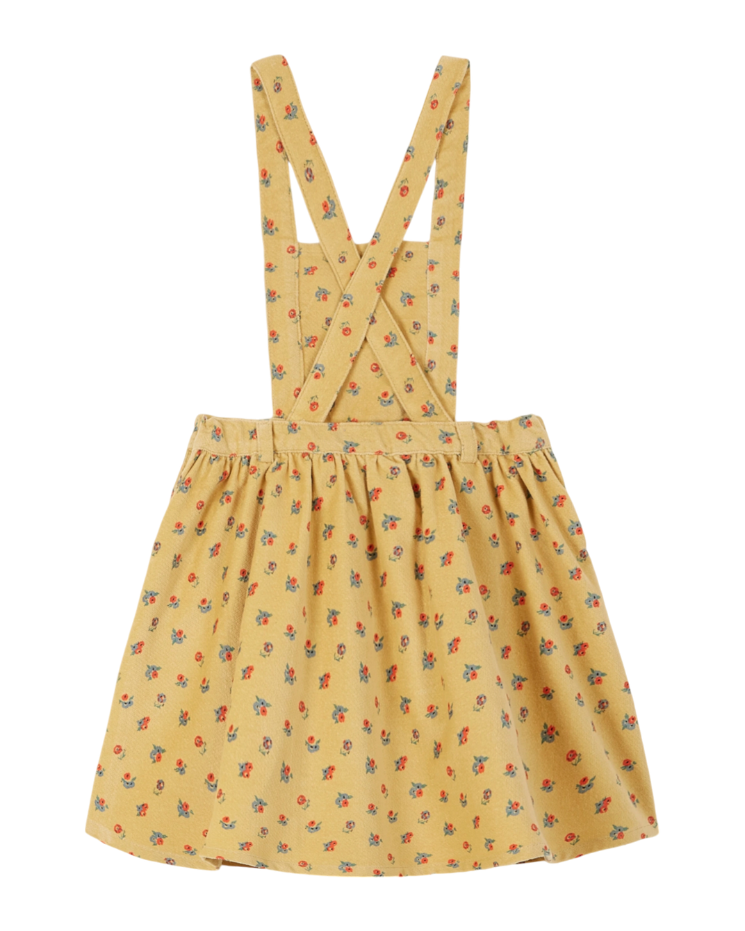 Robe tablier velours à fleurs jaune