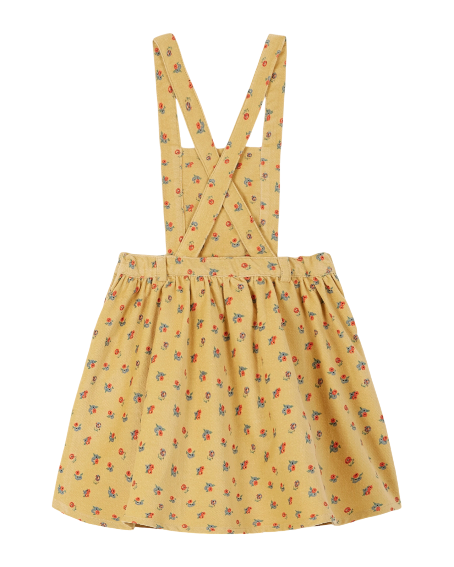 Robe tablier velours à fleurs jaune