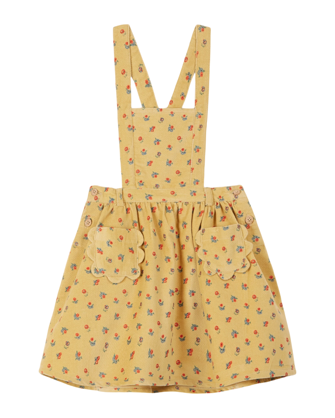 Robe tablier velours à fleurs jaune