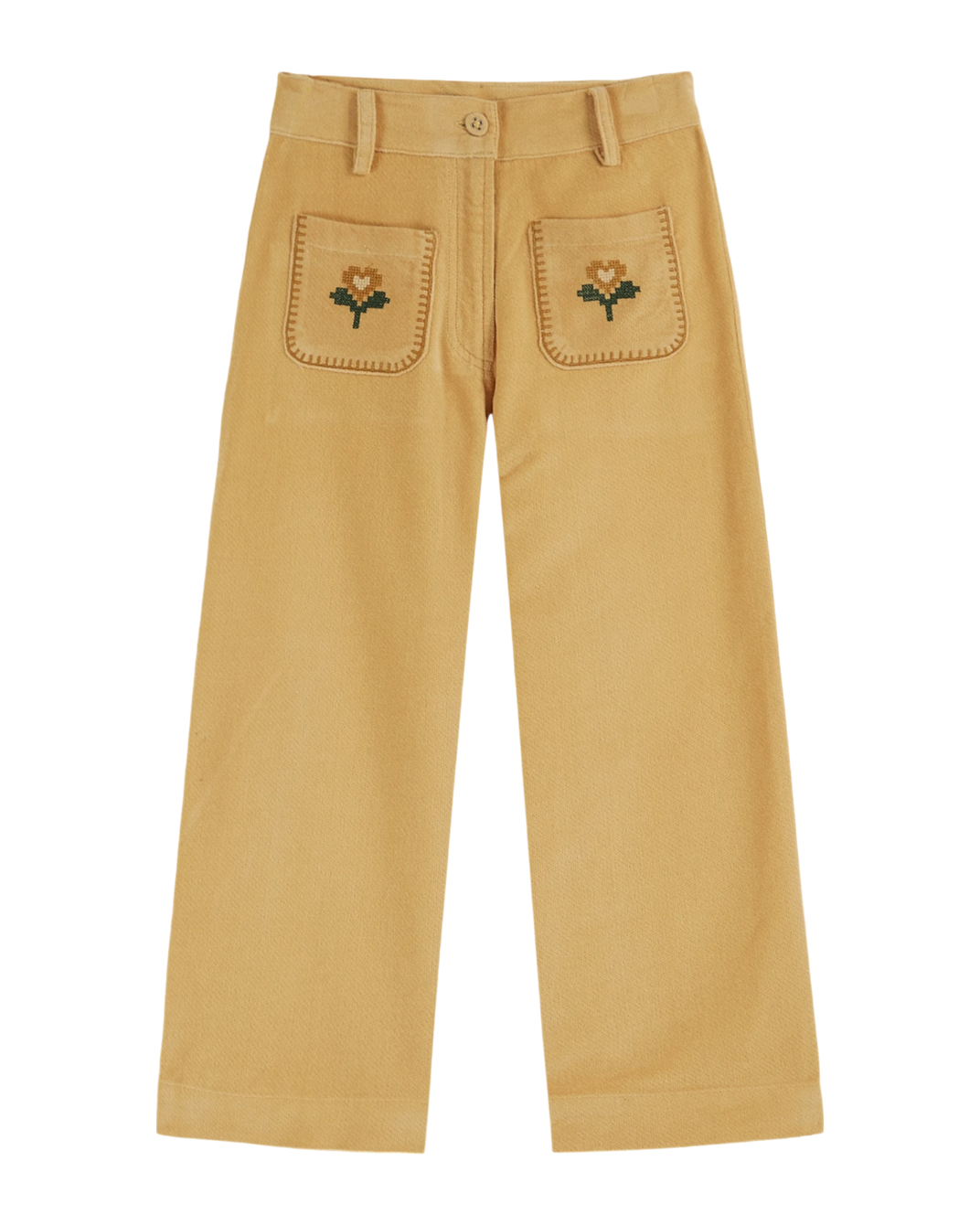 Pantalon brodé velours jaune