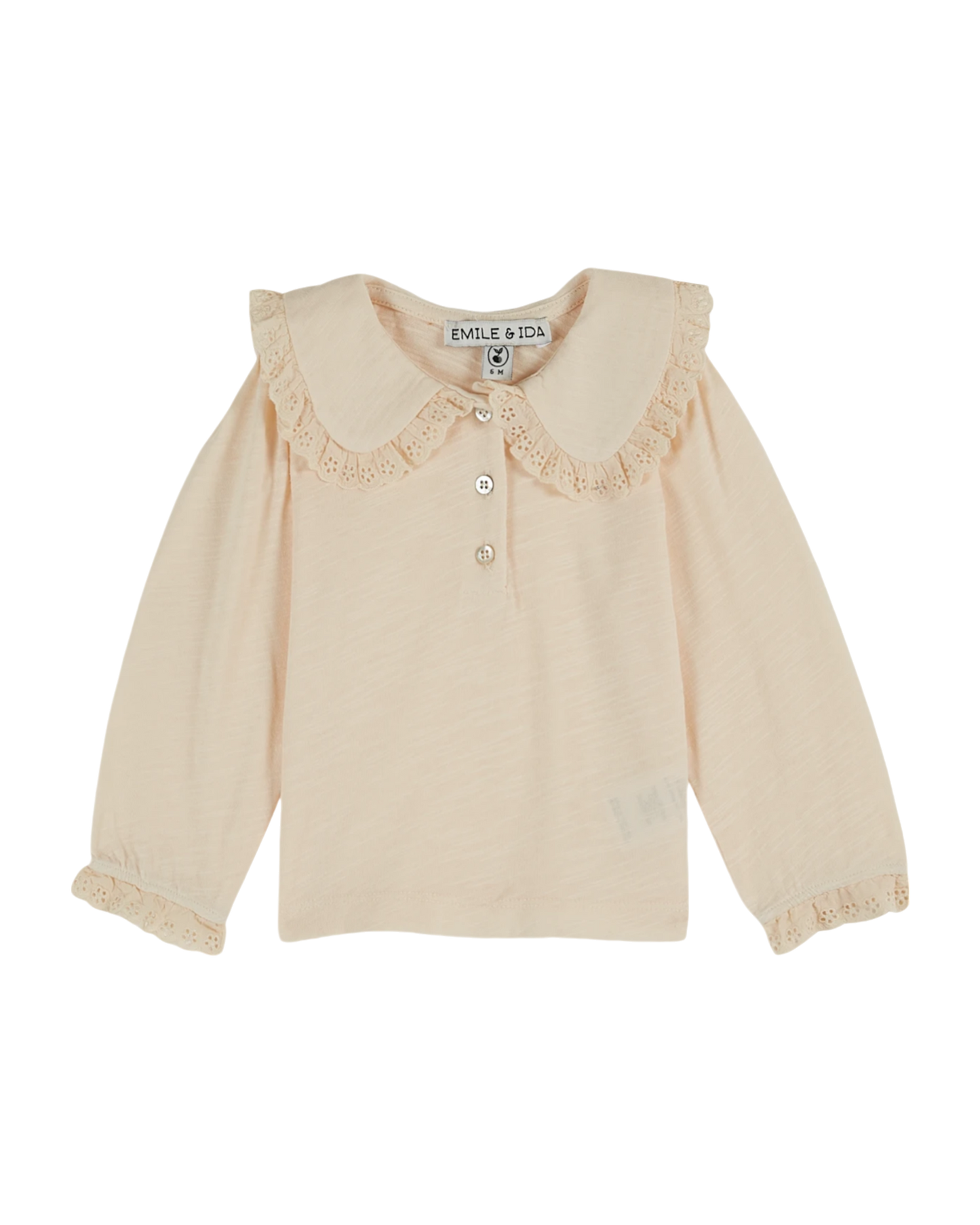 T-shirt flammé à col coton bio crème