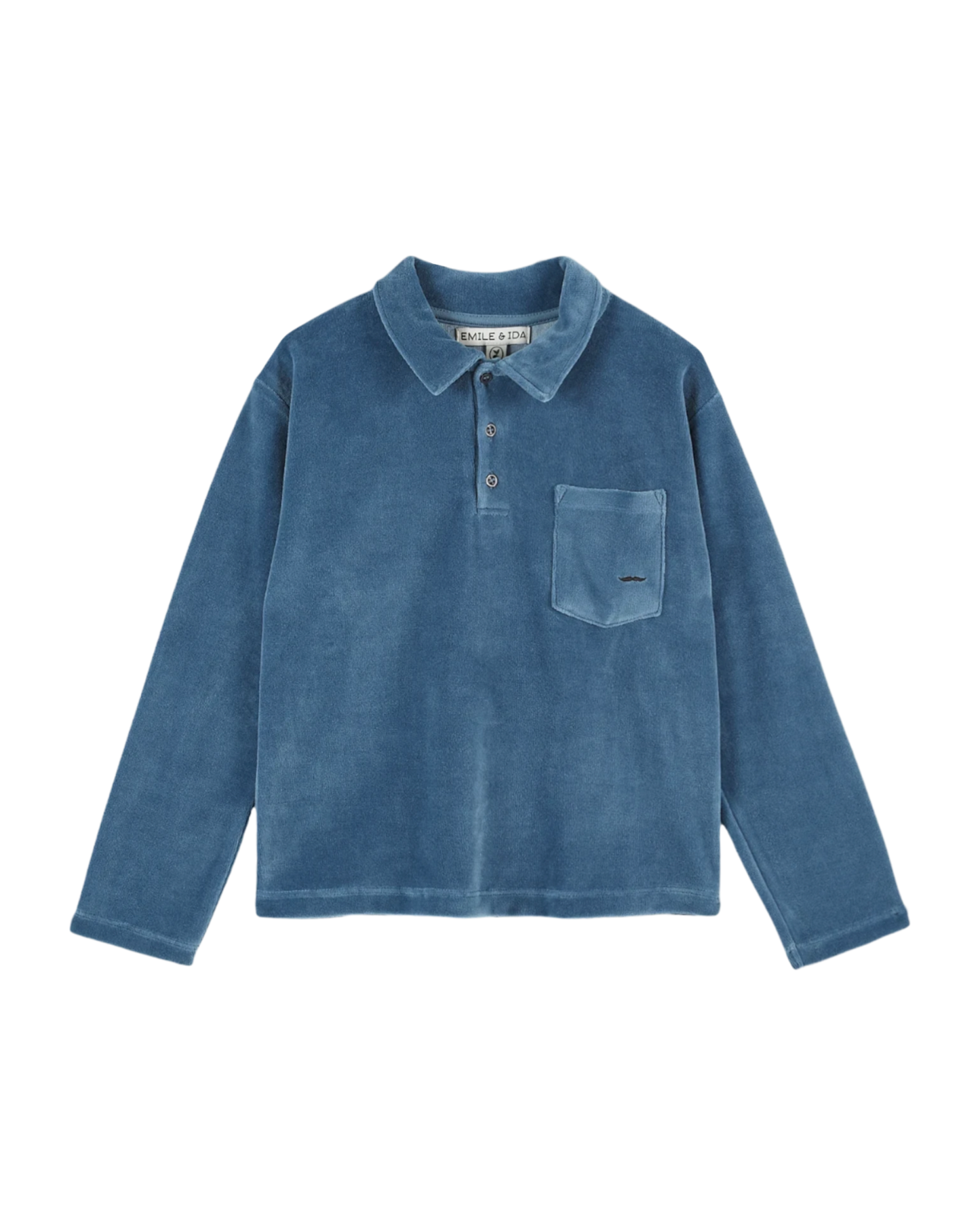 Polo velours uni bleu
