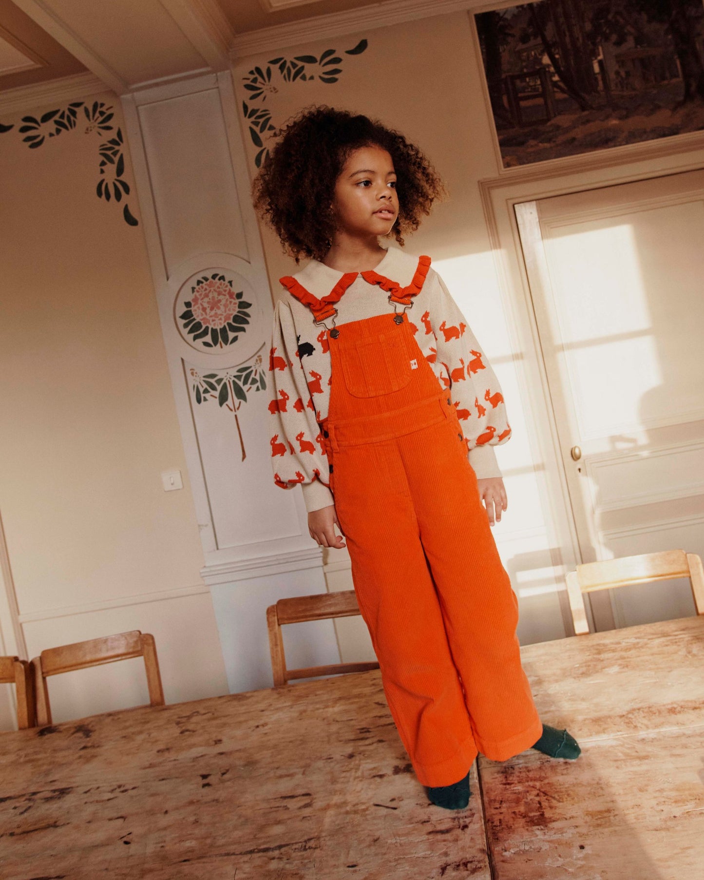 Pull jacquard lapin fille coton bio écru