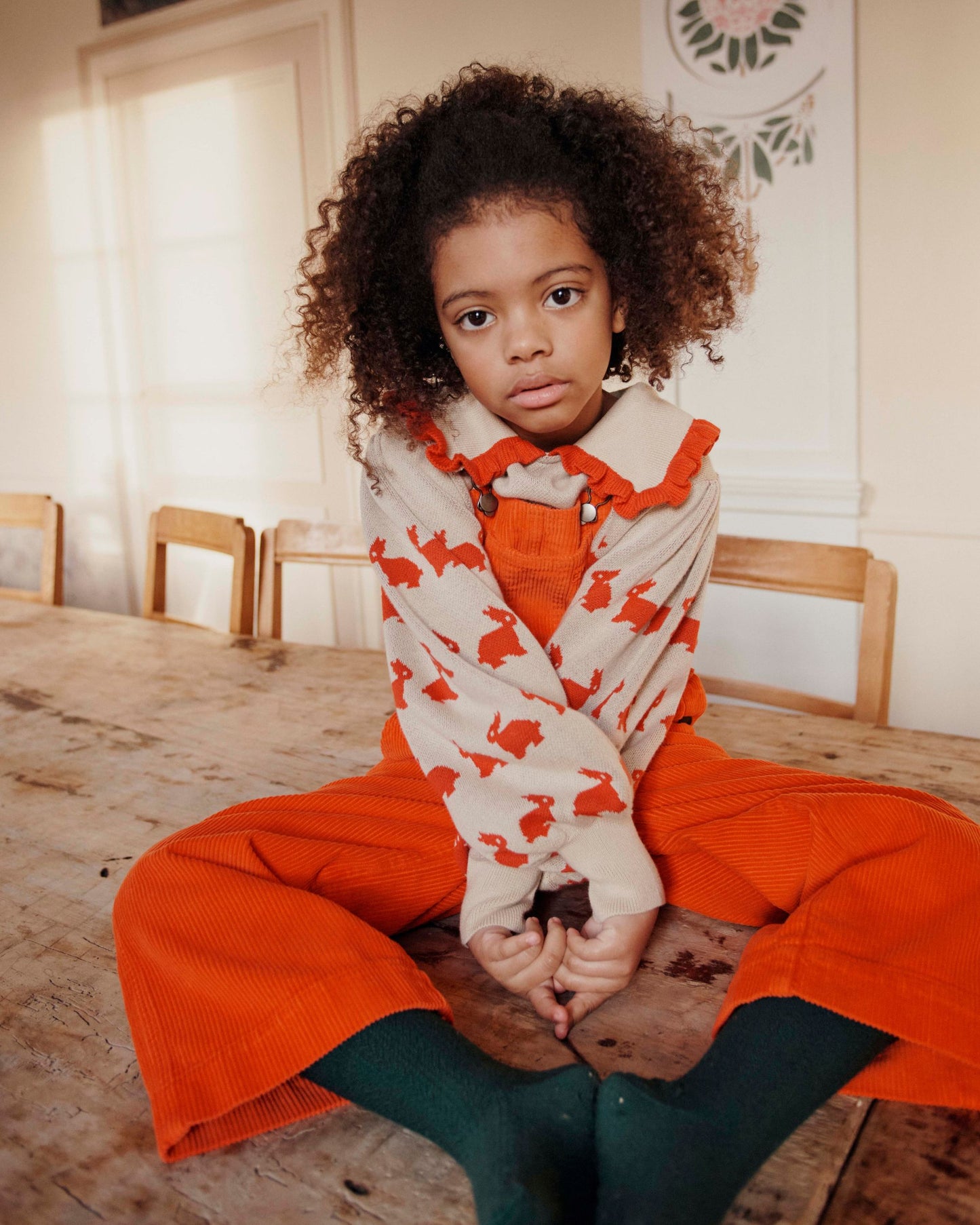 Pull jacquard lapin fille coton bio écru