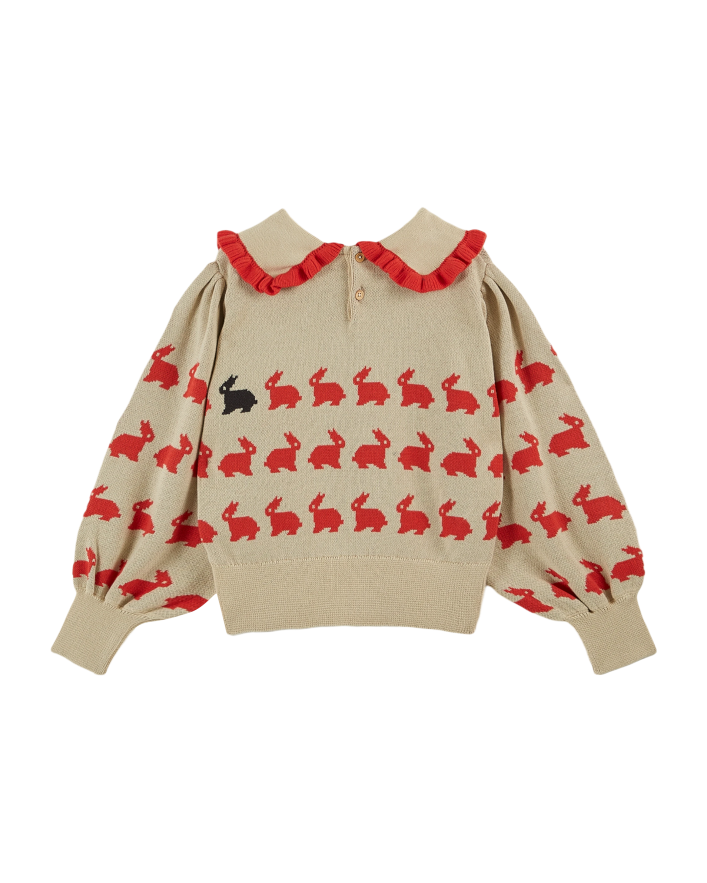 Pull jacquard lapin fille coton bio écru