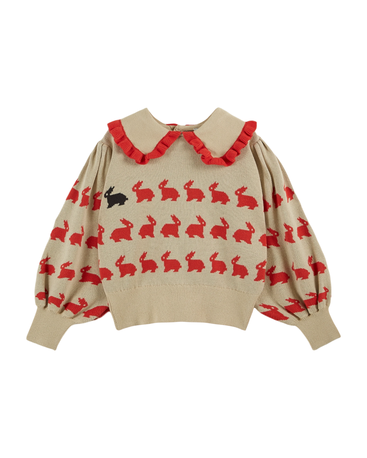 Pull jacquard lapin fille coton bio écru