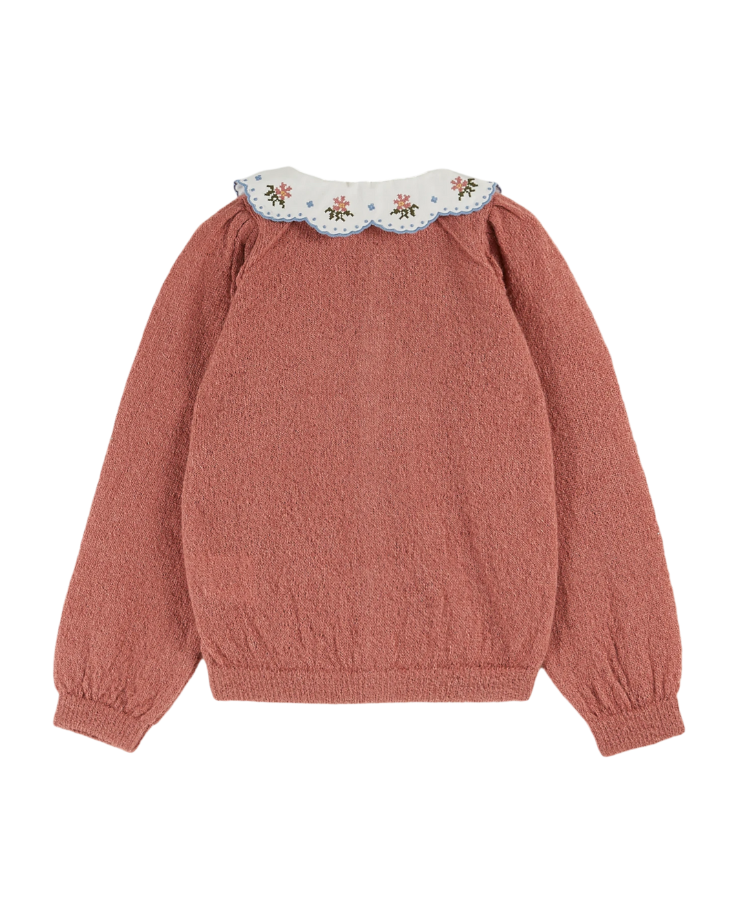 Cardigan uni col brodé rose