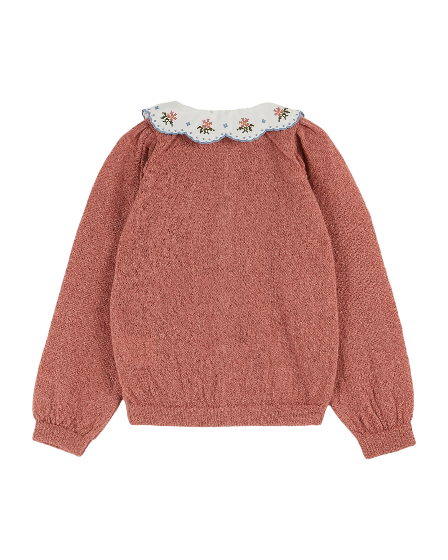 Cardigan uni col brodé rose