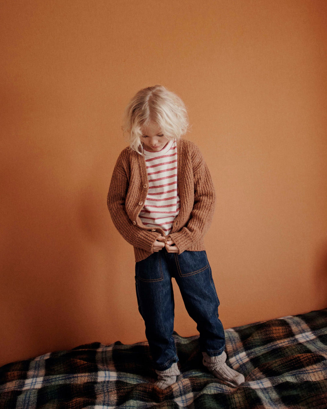 T-shirt rayures écru et rouge