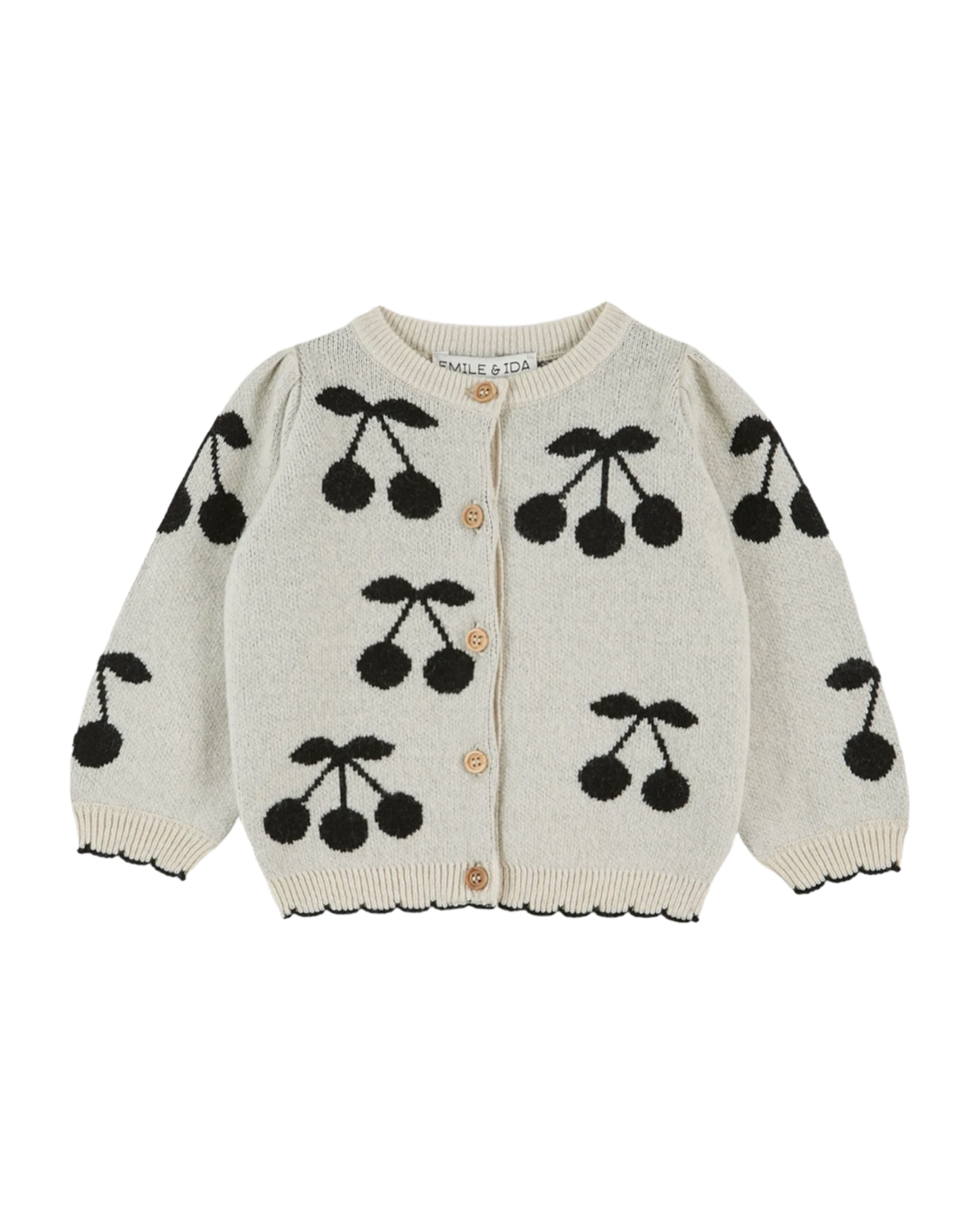 Cardigan fille jacquard cerises écru