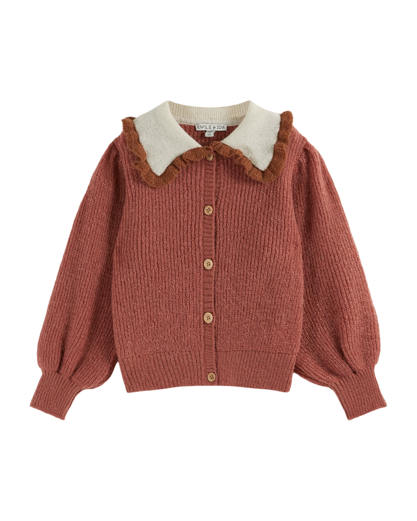 Cardigan col volanté rose