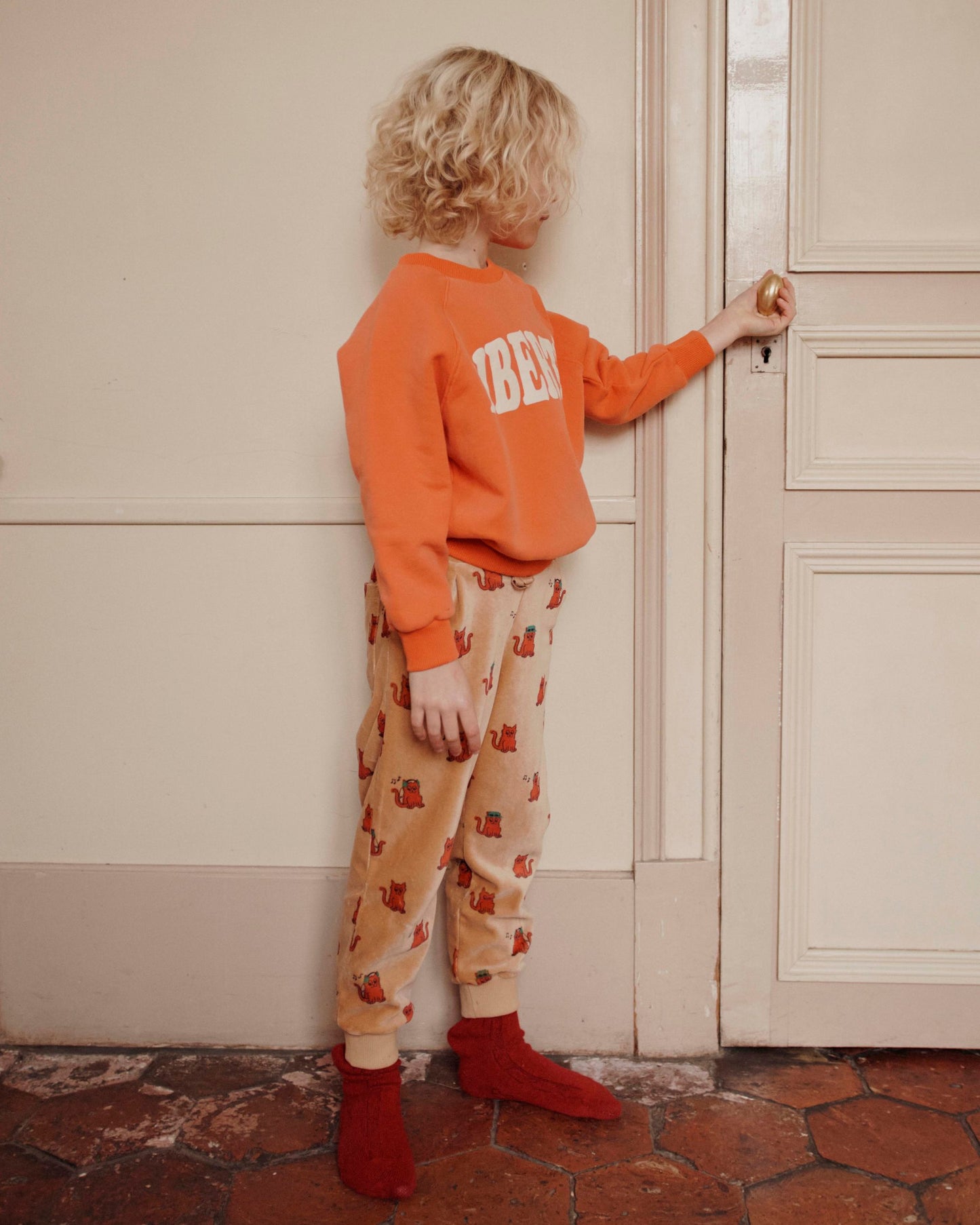 Jogger velours chat cool acajou