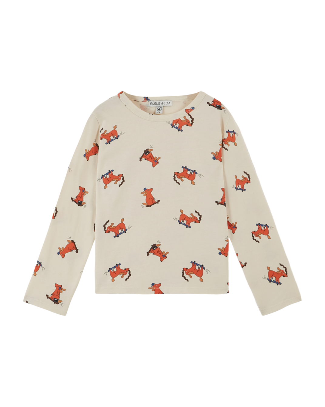 T-shirt coton bio chien skateur crème