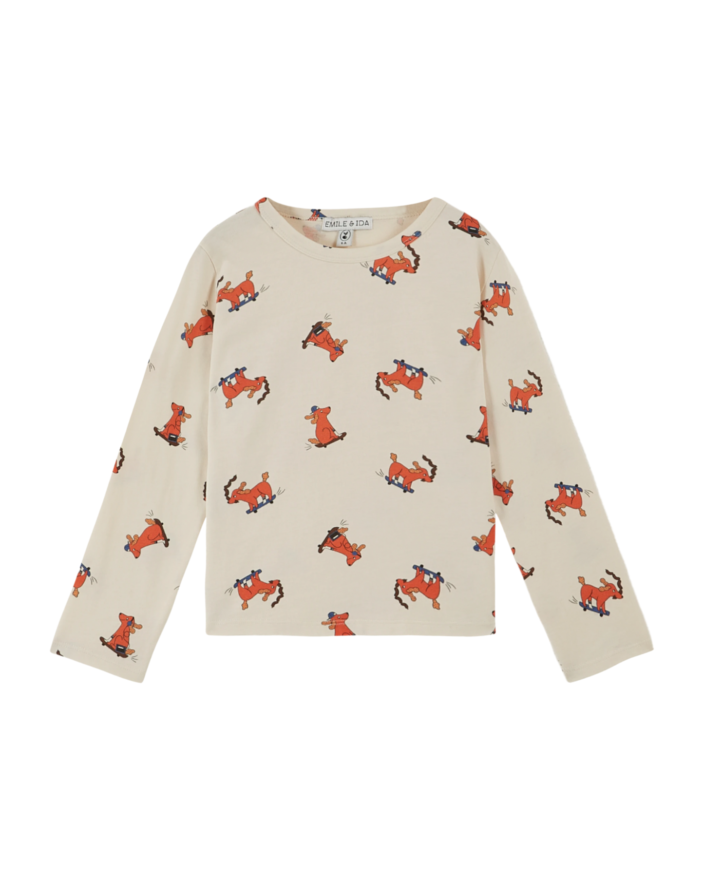 T-shirt coton bio chien skateur crème