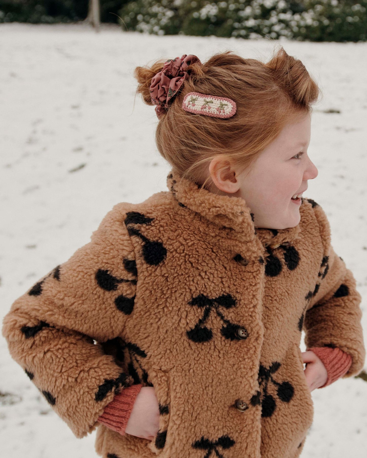 Manteau enfant cerises sherpa caramel