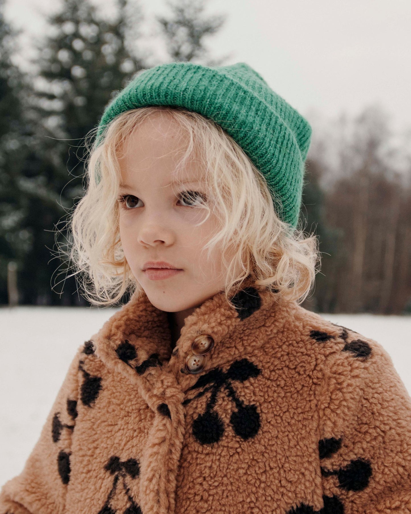 Manteau enfant cerises sherpa caramel