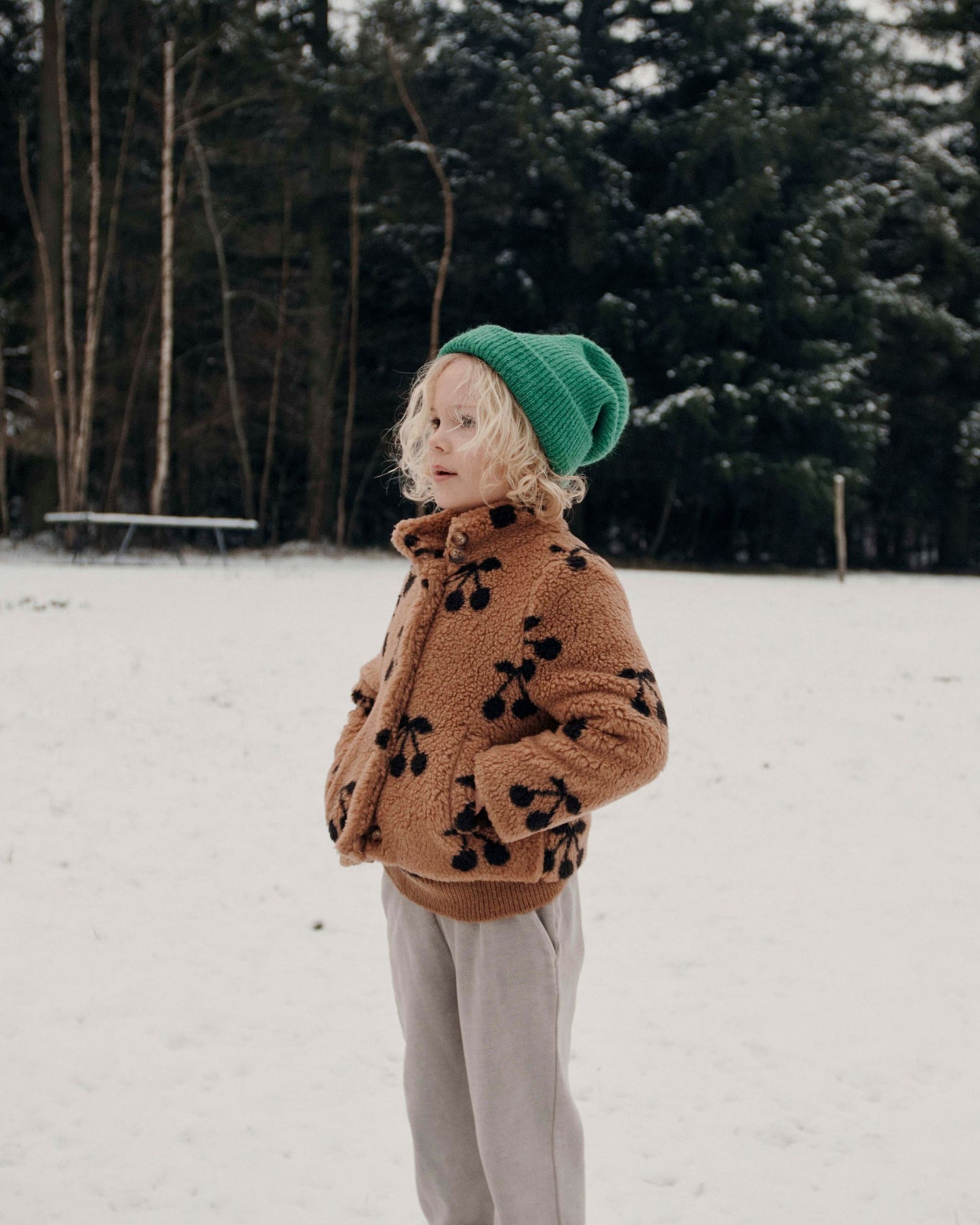 Manteau enfant cerises sherpa caramel