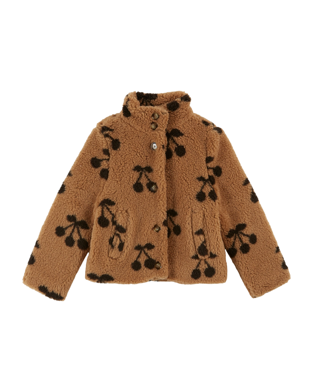 Manteau enfant cerises sherpa caramel