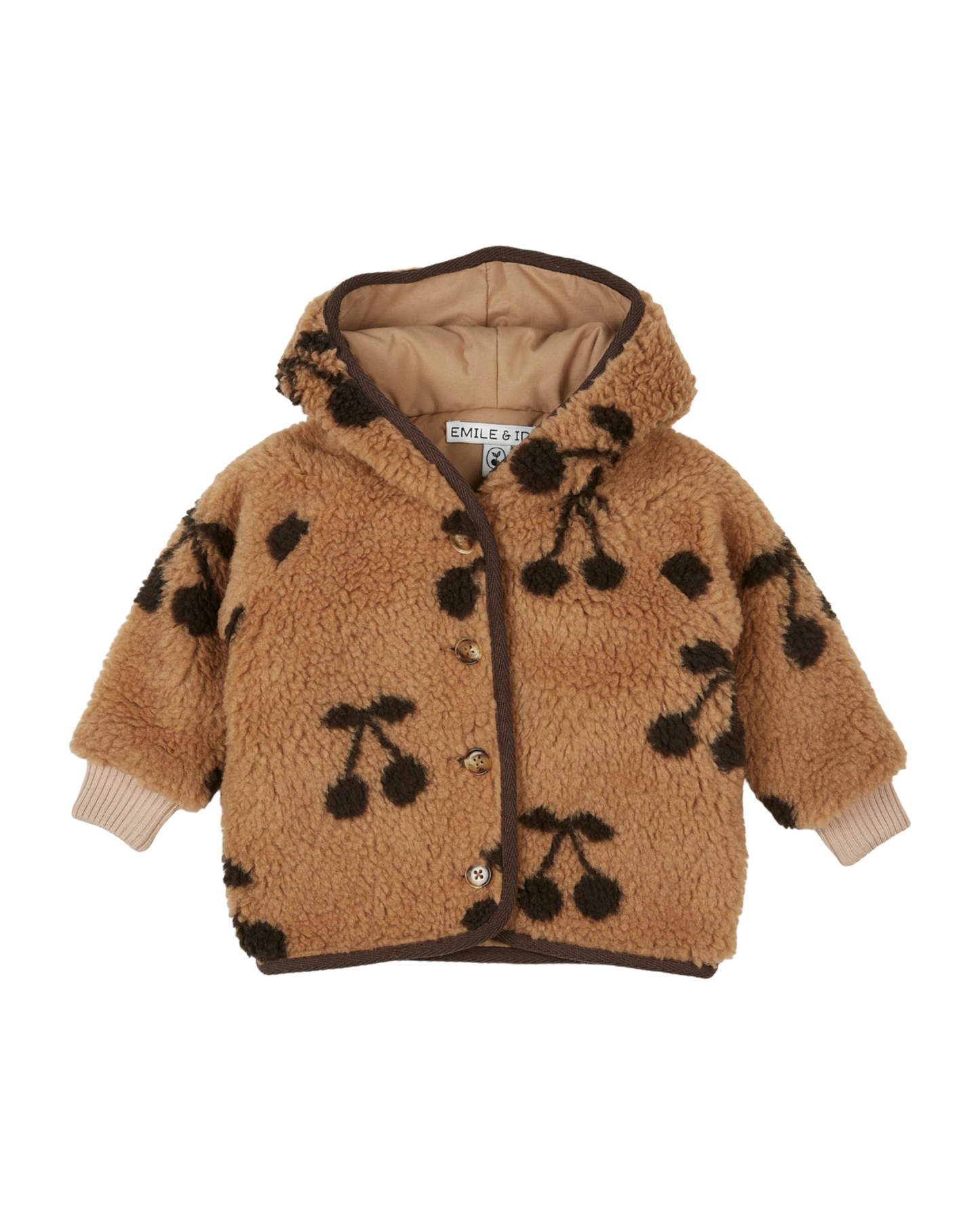 Veste à capuche sherpa cerises caramel
