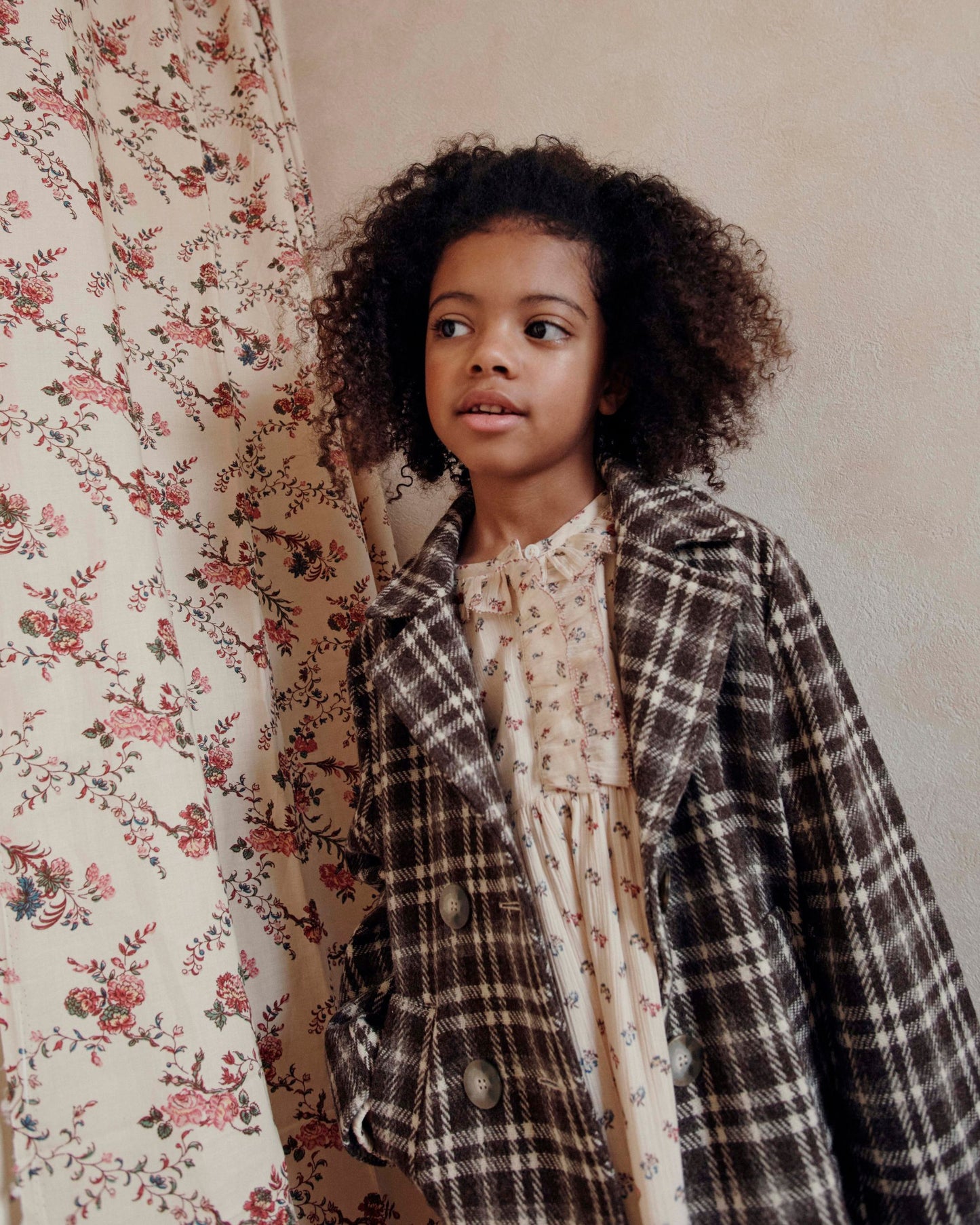 Manteau laine carreaux chocolat