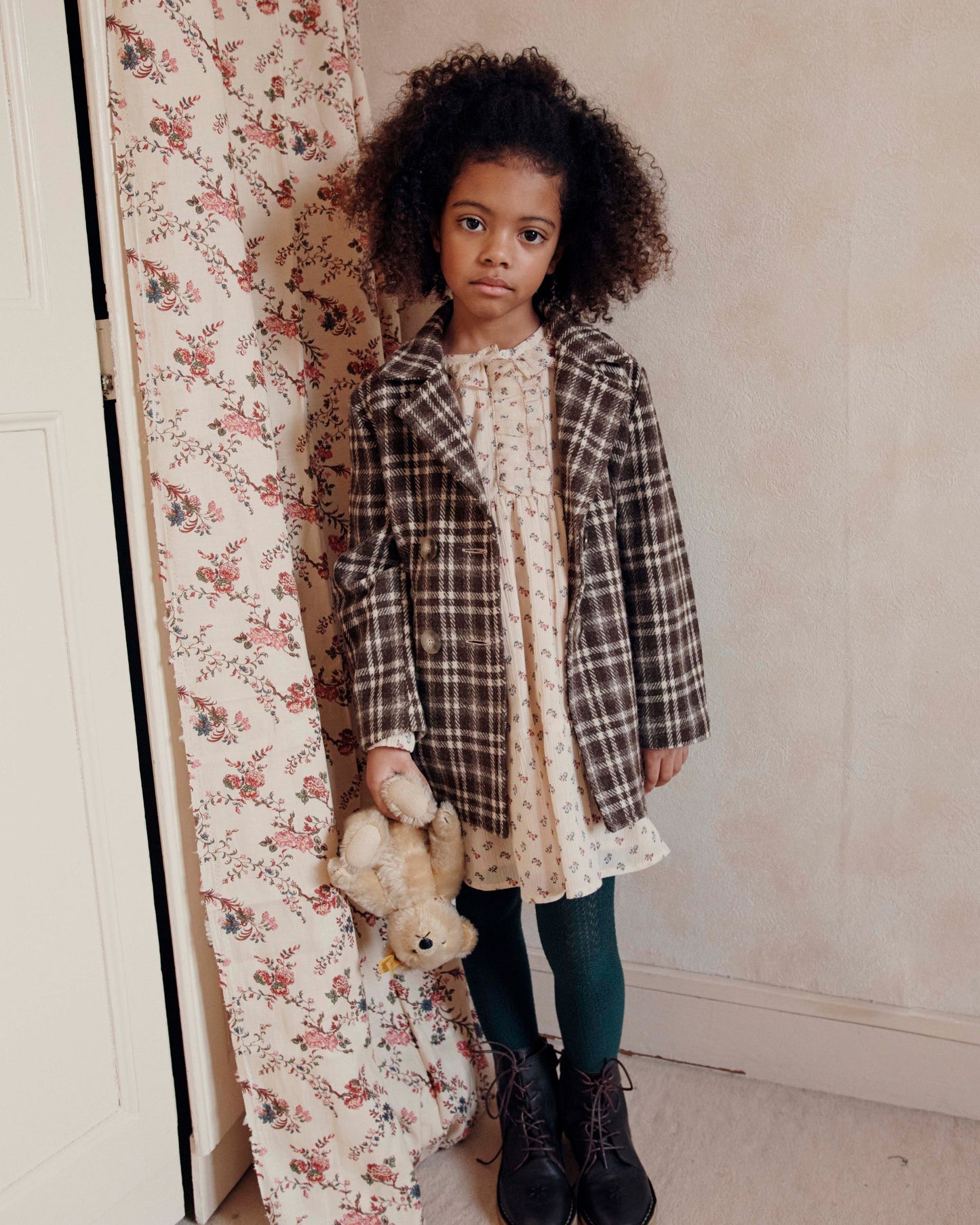 Manteau laine carreaux chocolat