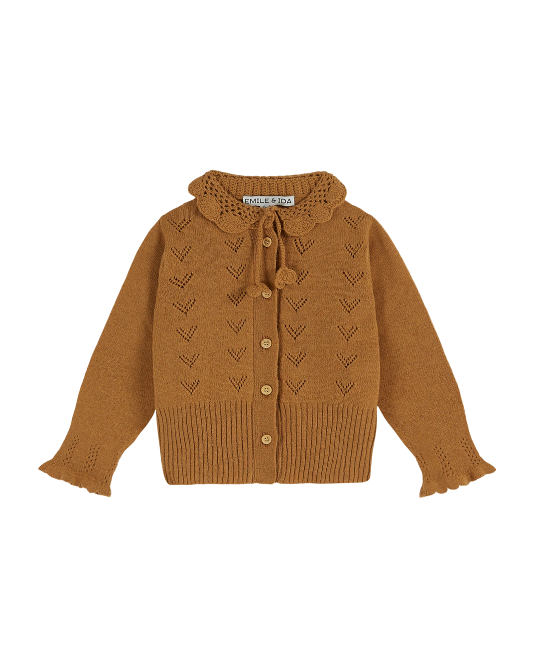 Cardigan col crochet caramel