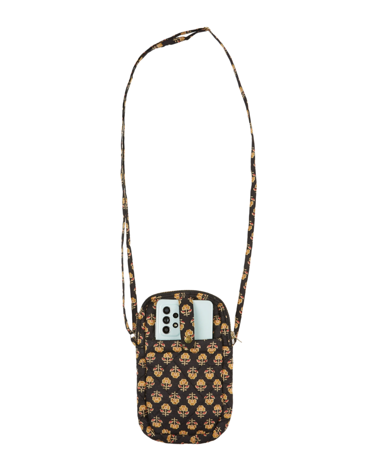 Pochette téléphone à fleurs noir