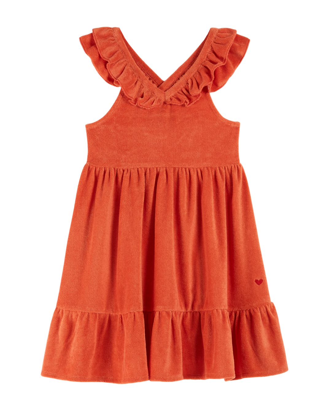 Orange ruffled terry cloth dress