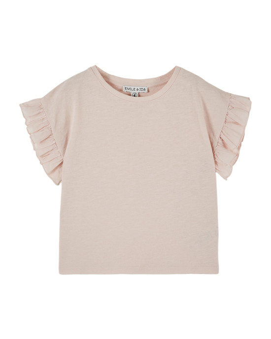 emile et ida T-shirt coton et teinture bio volanté rose pastel